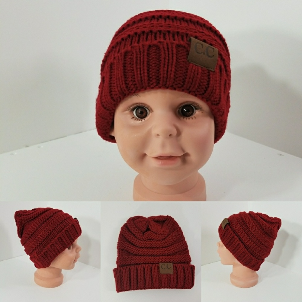 Toddler Beanie hats thermal protective  Dark Red
